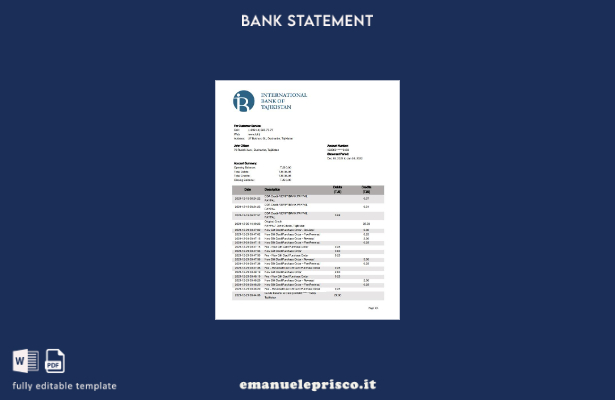 modello di parola di estratto conto bancario ITB Tagikistan stile verificato